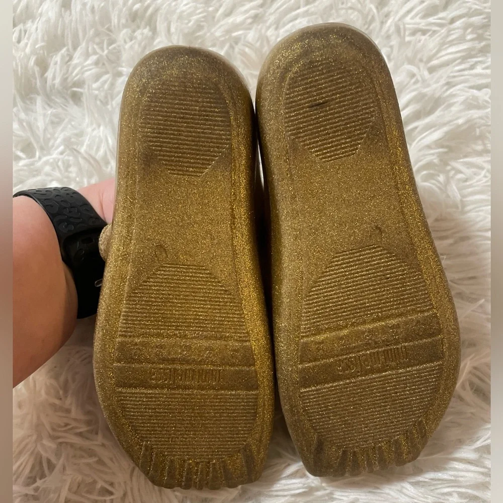 Mini Melissa Mary Jane Ballet Flats Shoes Ballerina Gold Bow Glitter Girls 10 - Picture 6 of 8